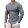 imageJMIERR Mens Long Sleeve Muscle T Shirts Casual VNeck Longline Ribbed Tee ShirtsGrey