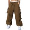 imageJMIERR Mens Baggy Cargo Pants Trendy Casual Parachute Pant Loose Fit Harem Joggers with Pockets for StreetwearA6 Brown
