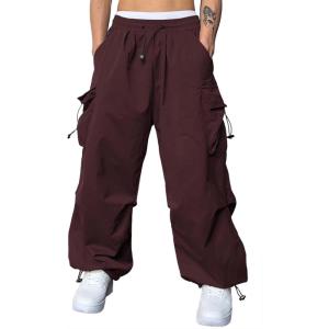 imageJMIERR Mens Baggy Cargo Pants Trendy Casual Parachute Pant Loose Fit Harem Joggers with Pockets for StreetwearA6 Burgundy