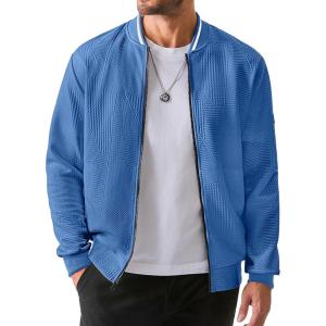 imageJMIERR Mens Casual Jacquard Bomber Jackets ColorBlock Lightweight Varsity Jacket Fashion Zipper Coat with PocketsBlue