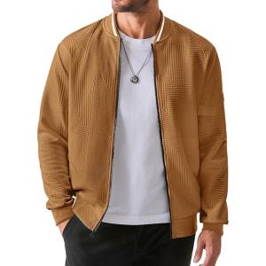 imageJMIERR Mens Casual Jacquard Bomber Jackets ColorBlock Lightweight Varsity Jacket Fashion Zipper Coat with PocketsCamel
