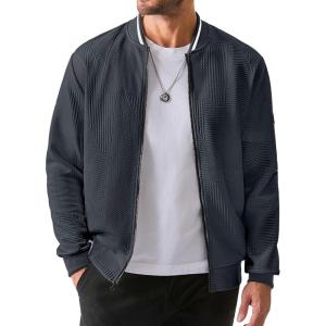 imageJMIERR Mens Casual Jacquard Bomber Jackets ColorBlock Lightweight Varsity Jacket Fashion Zipper Coat with PocketsDark Grey