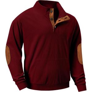 imageJMIERR Mens Corduroy Sweatshirt Casual Long Sleeve Stand Collar Button Pullover Sweatshirts with PocketsZ Red