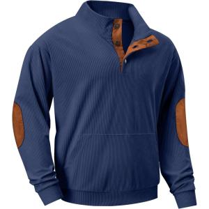 imageJMIERR Mens Corduroy Sweatshirt Casual Long Sleeve Stand Collar Button Pullover Sweatshirts with PocketsZ Sail Blue