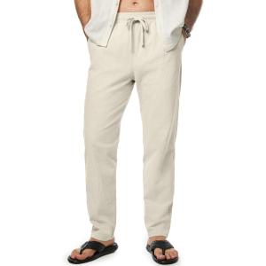 imageJMIERR Mens Cotton Pants Casual Elastic Waist Drawstring Lightweight Summer Beach Trousers with Pockets2 Beige