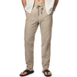 imageJMIERR Mens Cotton Pants Casual Elastic Waist Drawstring Lightweight Summer Beach Trousers with Pockets4 Khaki
