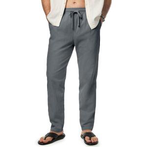 imageJMIERR Mens Cotton Pants Casual Elastic Waist Drawstring Lightweight Summer Beach Trousers with PocketsMedium Grey