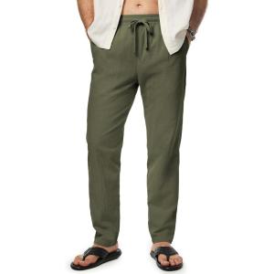 imageJMIERR Mens Cotton Pants Casual Elastic Waist Drawstring Lightweight Summer Beach Trousers with PocketsMoss Green