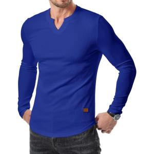 imageJMIERR Mens Long Sleeve Muscle T Shirts Casual VNeck Longline Ribbed Tee ShirtsDark Blue