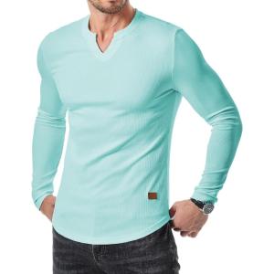 imageJMIERR Mens Long Sleeve Muscle T Shirts Casual VNeck Longline Ribbed Tee ShirtsMint Green