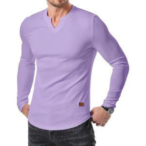 imageJMIERR Mens Long Sleeve Muscle T Shirts Casual VNeck Longline Ribbed Tee ShirtsPurple