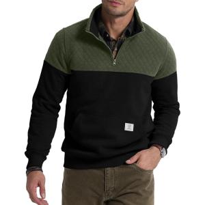 imageJMIERR Mens Quarter Zip Pullover Quilted Sweatshirt Pullover Long Sleeve Stand Collar Sweater Color Block SweatshirtBlack