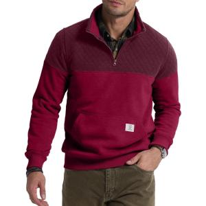 imageJMIERR Mens Quarter Zip Pullover Quilted Sweatshirt Pullover Long Sleeve Stand Collar Sweater Color Block SweatshirtBurgundy