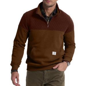 imageJMIERR Mens Quarter Zip Pullover Quilted Sweatshirt Pullover Long Sleeve Stand Collar Sweater Color Block SweatshirtCoffee