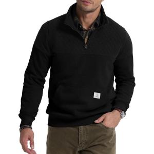 imageJMIERR Mens Quarter Zip Pullover Quilted Sweatshirt Pullover Long Sleeve Stand Collar Sweater Color Block SweatshirtColor Black