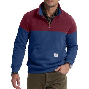 imageJMIERR Mens Quarter Zip Pullover Quilted Sweatshirt Pullover Long Sleeve Stand Collar Sweater Color Block SweatshirtSky Blue