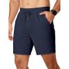 imageJMIERR Mens Gym Shorts Cotton 7quot Running Comfy Workout Shorts Zipper Pocket Sweat ShortsA Blue