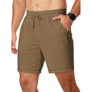 imageJMIERR Mens Gym Shorts Cotton 7quot Running Comfy Workout Shorts Zipper Pocket Sweat ShortsB Brown