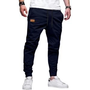 imageJMIERR Mens Casual Joggers Pants  Cotton Drawstring Chino Cargo Pants Hiking Outdoor Twill Track Jogging Sweatpants PantsMidnight Blue