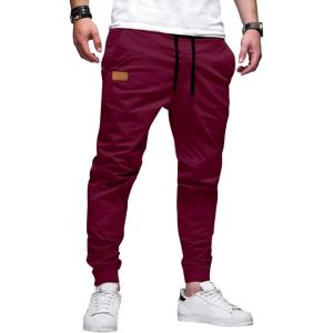 imageJMIERR Mens Casual Joggers Pants  Cotton Drawstring Chino Cargo Pants Hiking Outdoor Twill Track Jogging Sweatpants PantsRed Dahlia