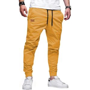 imageJMIERR Mens Casual Joggers Pants  Cotton Drawstring Chino Cargo Pants Hiking Outdoor Twill Track Jogging Sweatpants PantsYellow