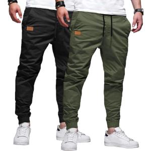 imageJMIERR Mens Casual Joggers Pants  Cotton Drawstring Chino Cargo Pants Hiking Outdoor Twill Track Jogging Sweatpants PantsZ  2 Pack  Black  Dark Green