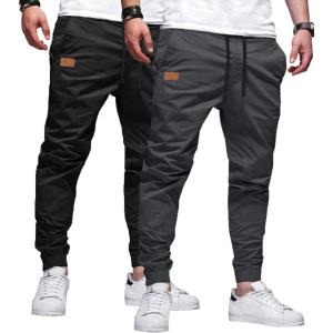 imageJMIERR Mens Casual Joggers Pants  Cotton Drawstring Chino Cargo Pants Hiking Outdoor Twill Track Jogging Sweatpants PantsZ  2 Pack  Black  Dark Grey
