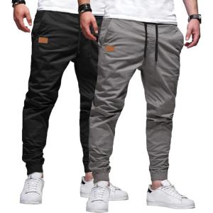 imageJMIERR Mens Casual Joggers Pants  Cotton Drawstring Chino Cargo Pants Hiking Outdoor Twill Track Jogging Sweatpants PantsZ  2 Pack  Black  Medium Grey