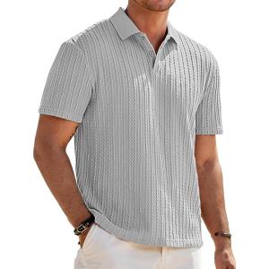 imageJMIERR Mens Casual Polo Shirt Summer Short Sleeve Vacation Button Beach Knit Stretchy Golf ShirtsE Grey 1