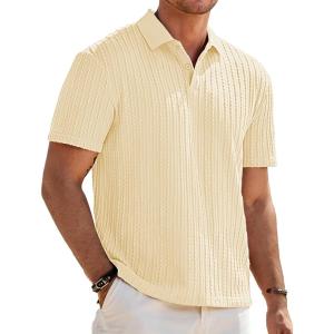 imageJMIERR Mens Casual Polo Shirt Summer Short Sleeve Vacation Button Beach Knit Stretchy Golf ShirtsE Yellow