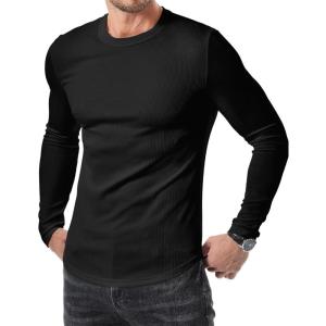 imageJMIERR Mens Long Sleeve Muscle T Shirts Casual Crewneck Longline Ribbed Tee Shirts for Gym Workout0 Black