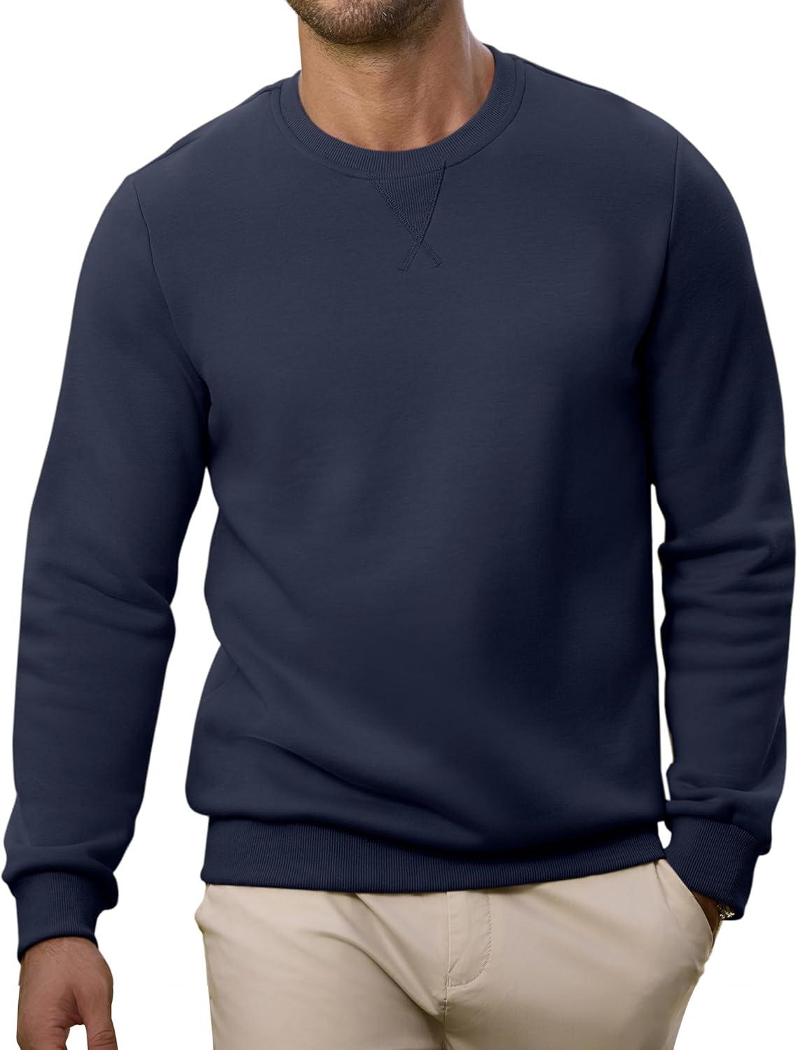 imageJMIERR Mens Cotton Sherpa Lined Sweatshirts Casual Fleece Long Sleeve Crewneck Fall Winter Pullover ShirtsNavy Blue