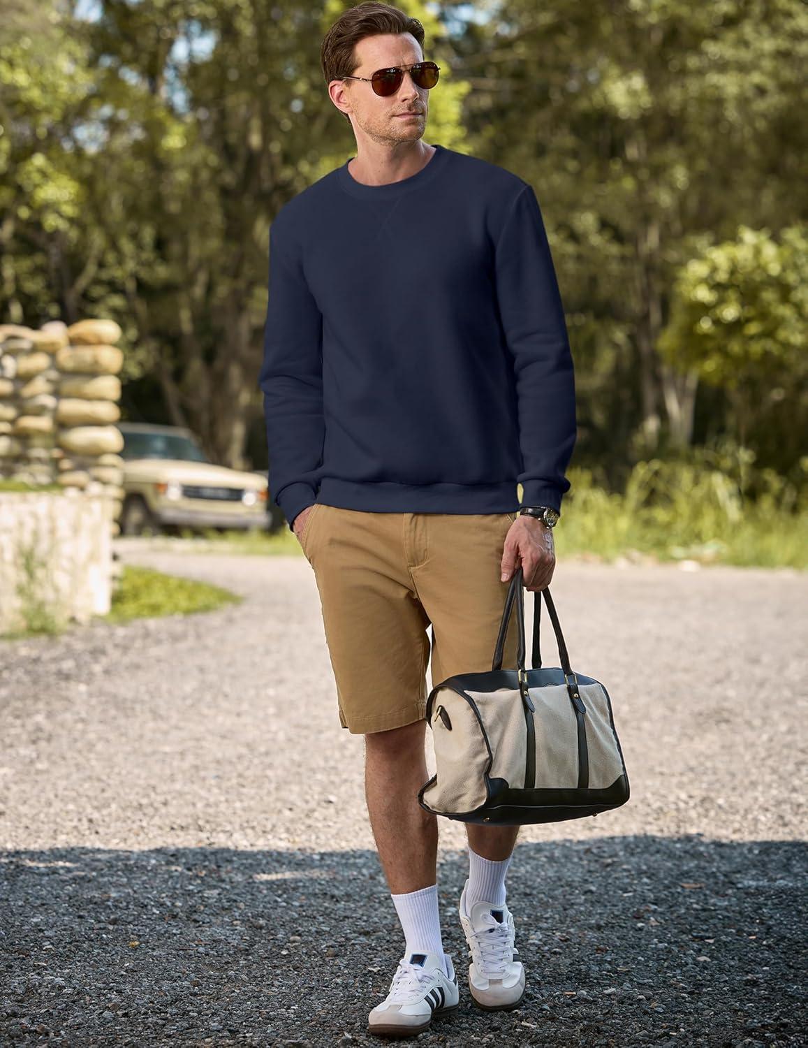 imageJMIERR Mens Cotton Sherpa Lined Sweatshirts Casual Fleece Long Sleeve Crewneck Fall Winter Pullover ShirtsNavy Blue