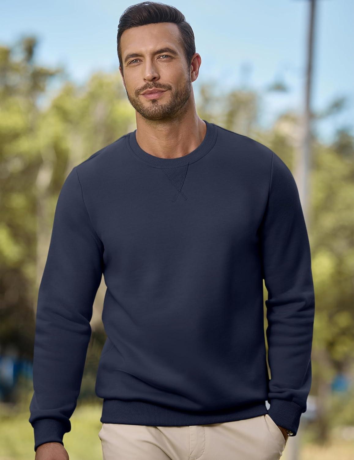 imageJMIERR Mens Cotton Sherpa Lined Sweatshirts Casual Fleece Long Sleeve Crewneck Fall Winter Pullover ShirtsNavy Blue