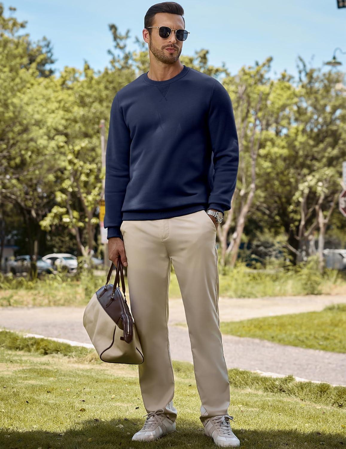 imageJMIERR Mens Cotton Sherpa Lined Sweatshirts Casual Fleece Long Sleeve Crewneck Fall Winter Pullover ShirtsNavy Blue