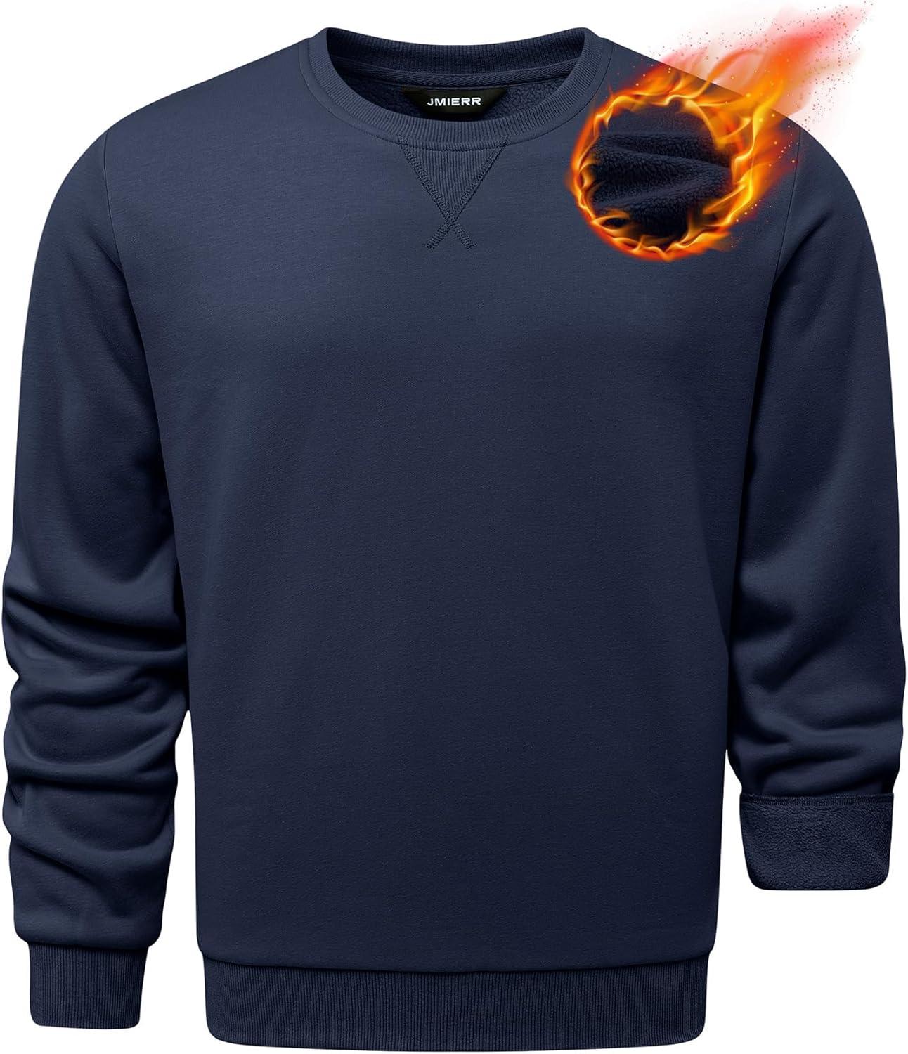 imageJMIERR Mens Cotton Sherpa Lined Sweatshirts Casual Fleece Long Sleeve Crewneck Fall Winter Pullover ShirtsNavy Blue