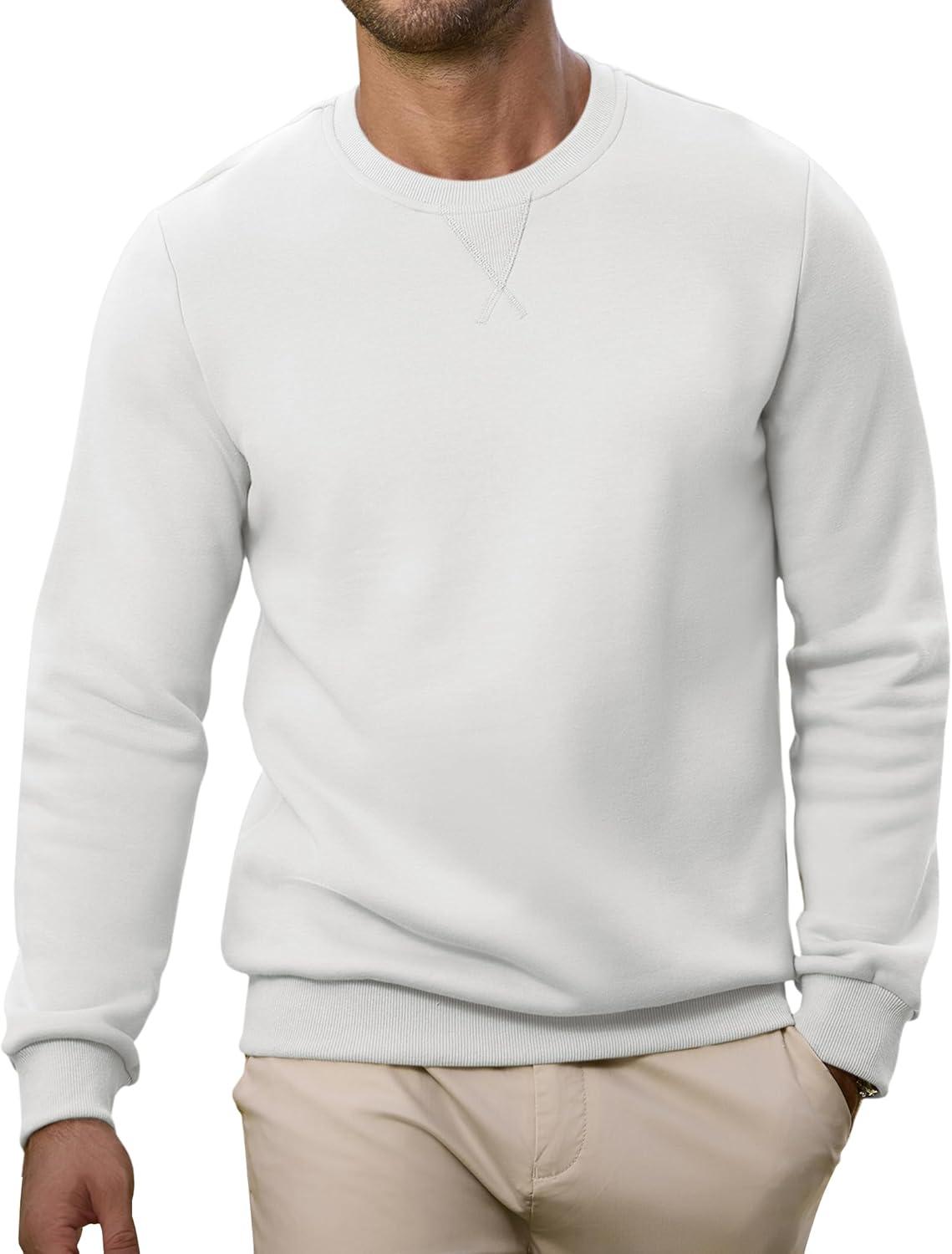 imageJMIERR Mens Cotton Sherpa Lined Sweatshirts Casual Fleece Long Sleeve Crewneck Fall Winter Pullover ShirtsWhite