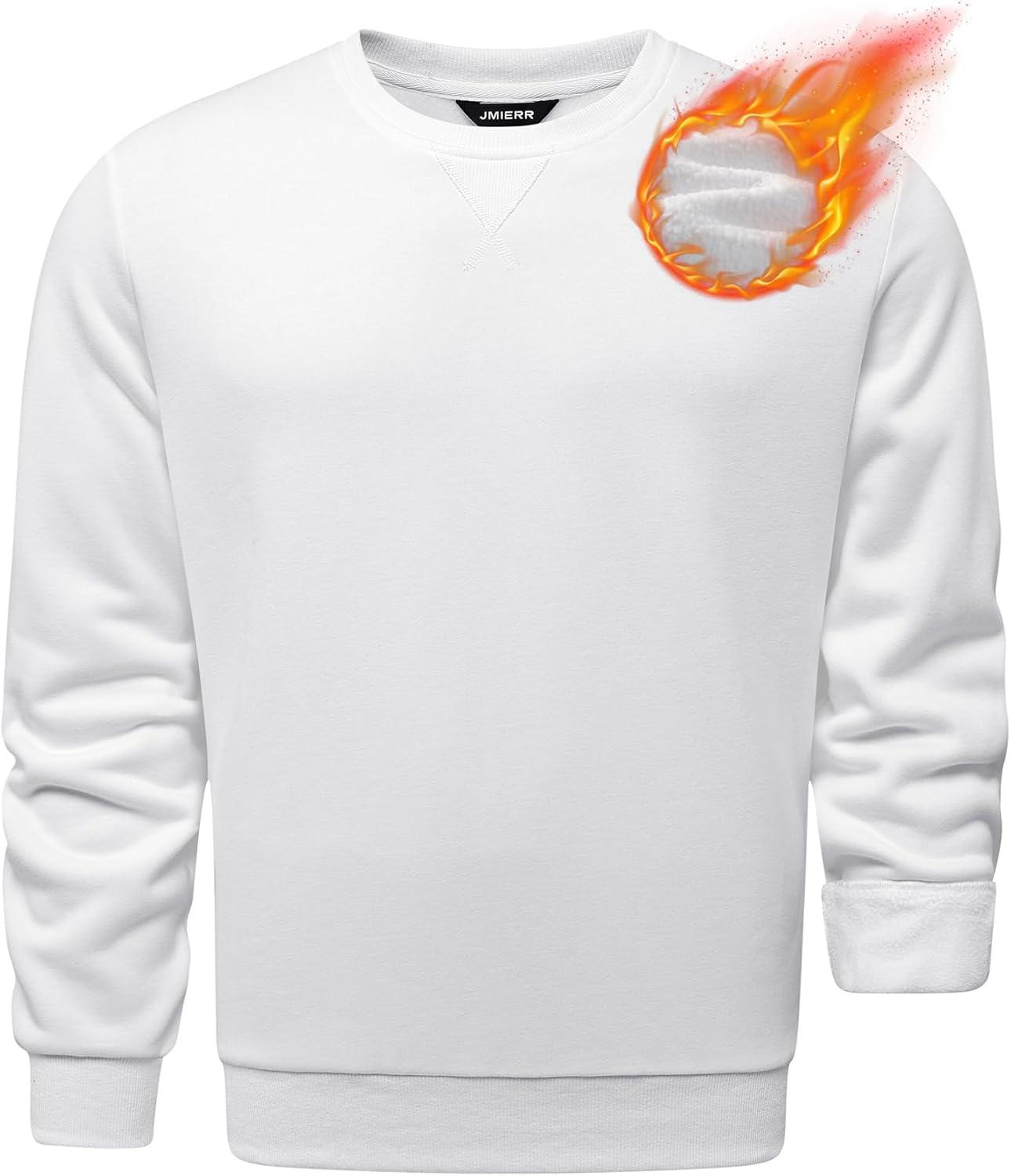 imageJMIERR Mens Cotton Sherpa Lined Sweatshirts Casual Fleece Long Sleeve Crewneck Fall Winter Pullover ShirtsWhite