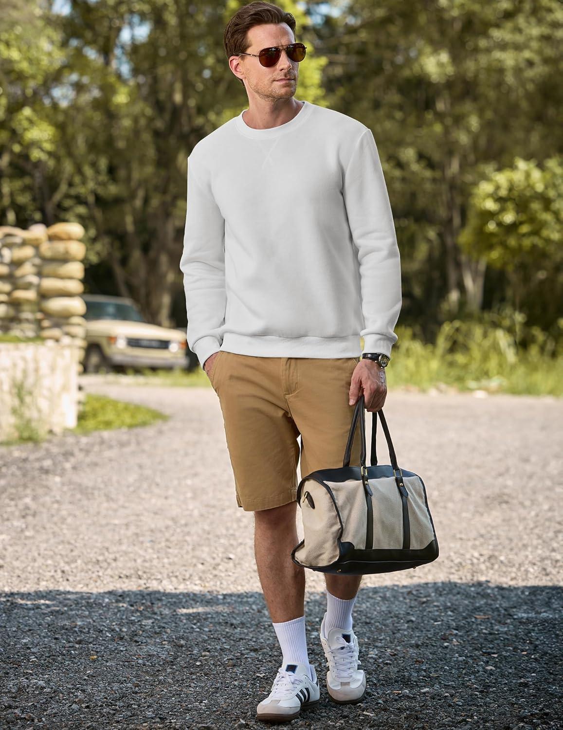 imageJMIERR Mens Cotton Sherpa Lined Sweatshirts Casual Fleece Long Sleeve Crewneck Fall Winter Pullover ShirtsWhite