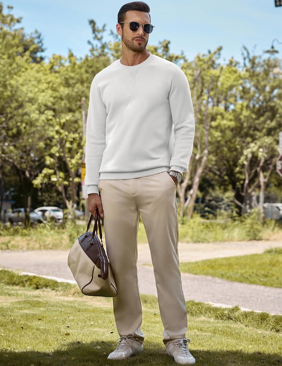 imageJMIERR Mens Cotton Sherpa Lined Sweatshirts Casual Fleece Long Sleeve Crewneck Fall Winter Pullover ShirtsWhite
