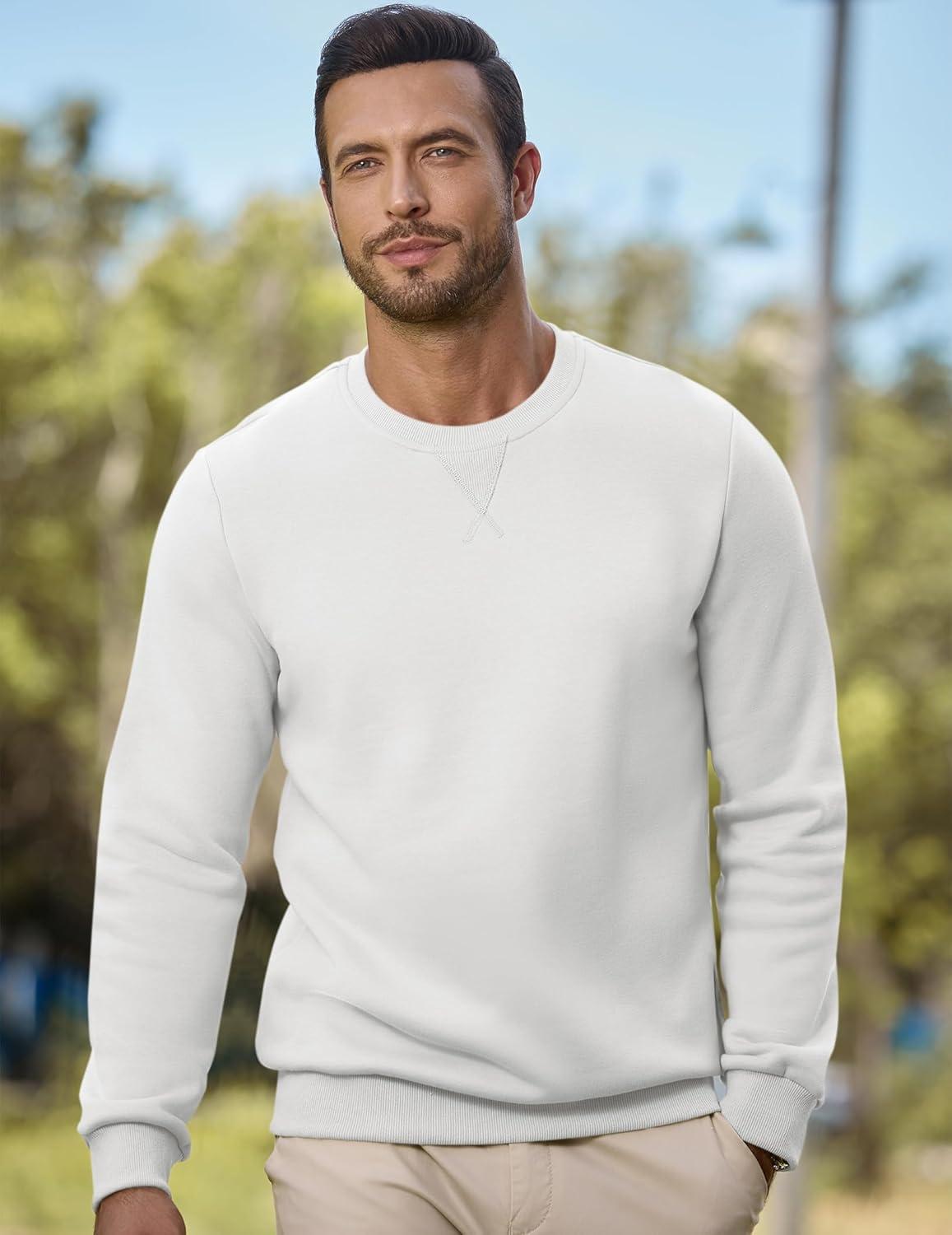 imageJMIERR Mens Cotton Sherpa Lined Sweatshirts Casual Fleece Long Sleeve Crewneck Fall Winter Pullover ShirtsWhite