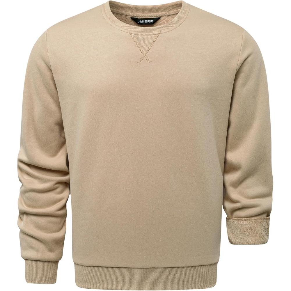imageJMIERR Mens Cotton Sherpa Lined Sweatshirts Casual Fleece Long Sleeve Crewneck Fall Winter Pullover ShirtsLight Khaki