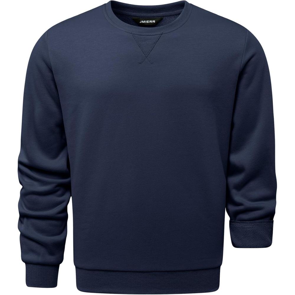 imageJMIERR Mens Cotton Sherpa Lined Sweatshirts Casual Fleece Long Sleeve Crewneck Fall Winter Pullover ShirtsNavy Blue
