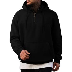 imageJMIERR Mens Casual Cotton Hoodies Drawstring Quarter Zip Pullover SweatshirtsBlack