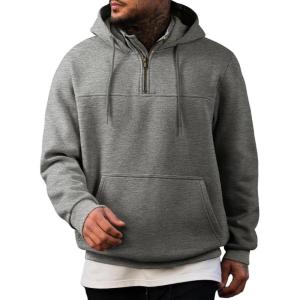 imageJMIERR Mens Casual Cotton Hoodies Drawstring Quarter Zip Pullover SweatshirtsDark Grey
