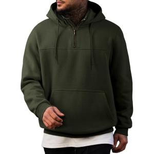 imageJMIERR Mens Casual Cotton Hoodies Drawstring Quarter Zip Pullover SweatshirtsGreen