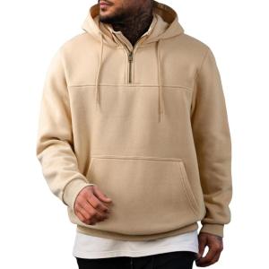 imageJMIERR Mens Casual Cotton Hoodies Drawstring Quarter Zip Pullover SweatshirtsKhaki