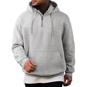imageJMIERR Mens Casual Cotton Hoodies Drawstring Quarter Zip Pullover SweatshirtsLight Grey