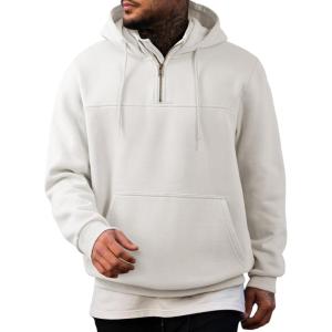 imageJMIERR Mens Casual Cotton Hoodies Drawstring Quarter Zip Pullover SweatshirtsWhite