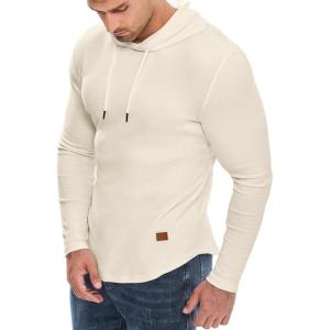 imageJMIERR Mens Fashion Muscle Hoodies Long Sleeve Slim Fitted Longline Sweatshirt Athletic Fleece Pullover ShirtsBeige